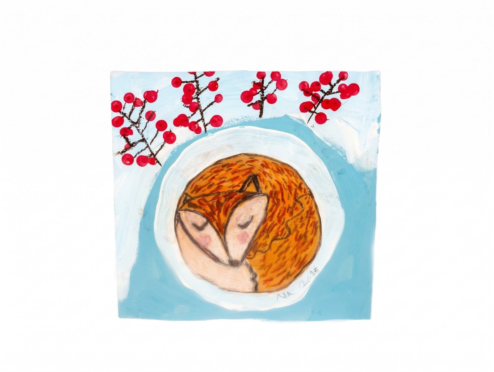 Sleeping fox painting signed Ada 2025