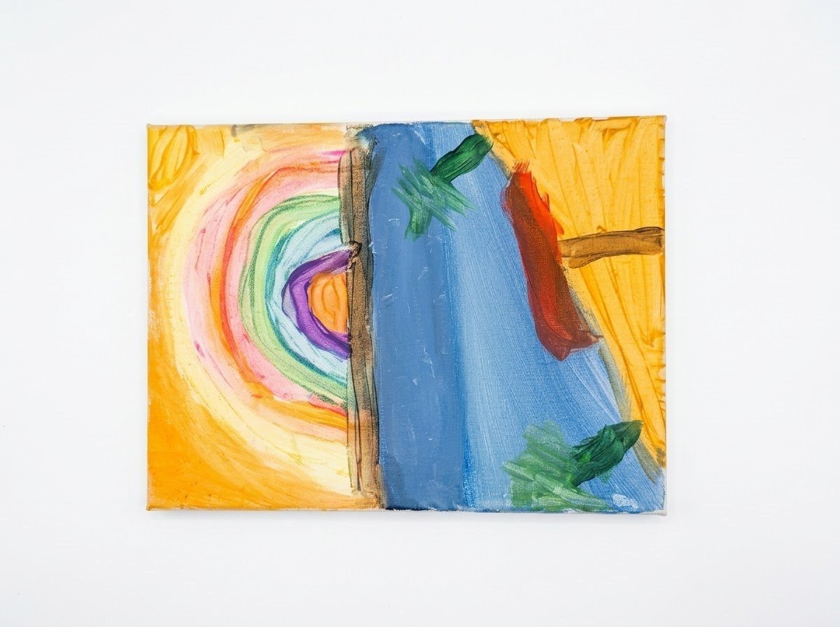 Rainbow and palm tree painting